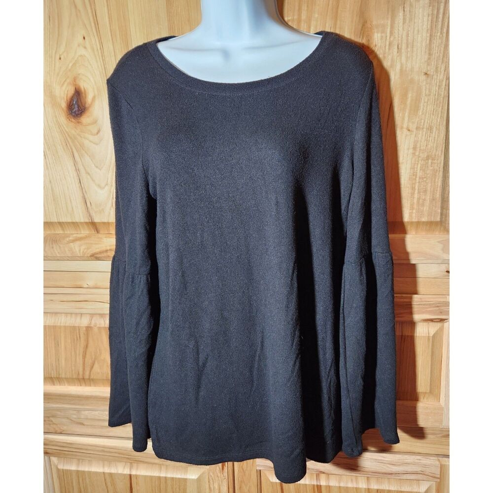 Kensie Black Bell Sleeve Top Women’s Medium Stretch Blend